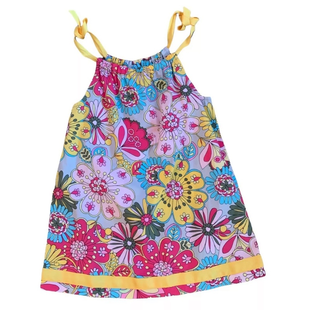 Hanna Andersson Girls Floral Summer Dress Size 130 / 8 Y Shoulder Tie A-Line EUC - Picture 1 of 8